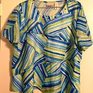 Zig zag designer blouse with color gems neckline, great condition